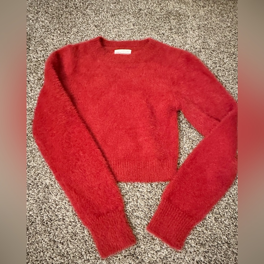 Urban Outfitters Cropped Fuzzy Red Sweater